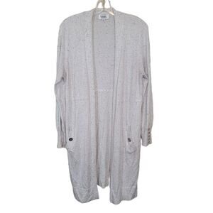 Eleven Eleven Speckled Open Front Knit Cardigan Sweater White Black Size Medium